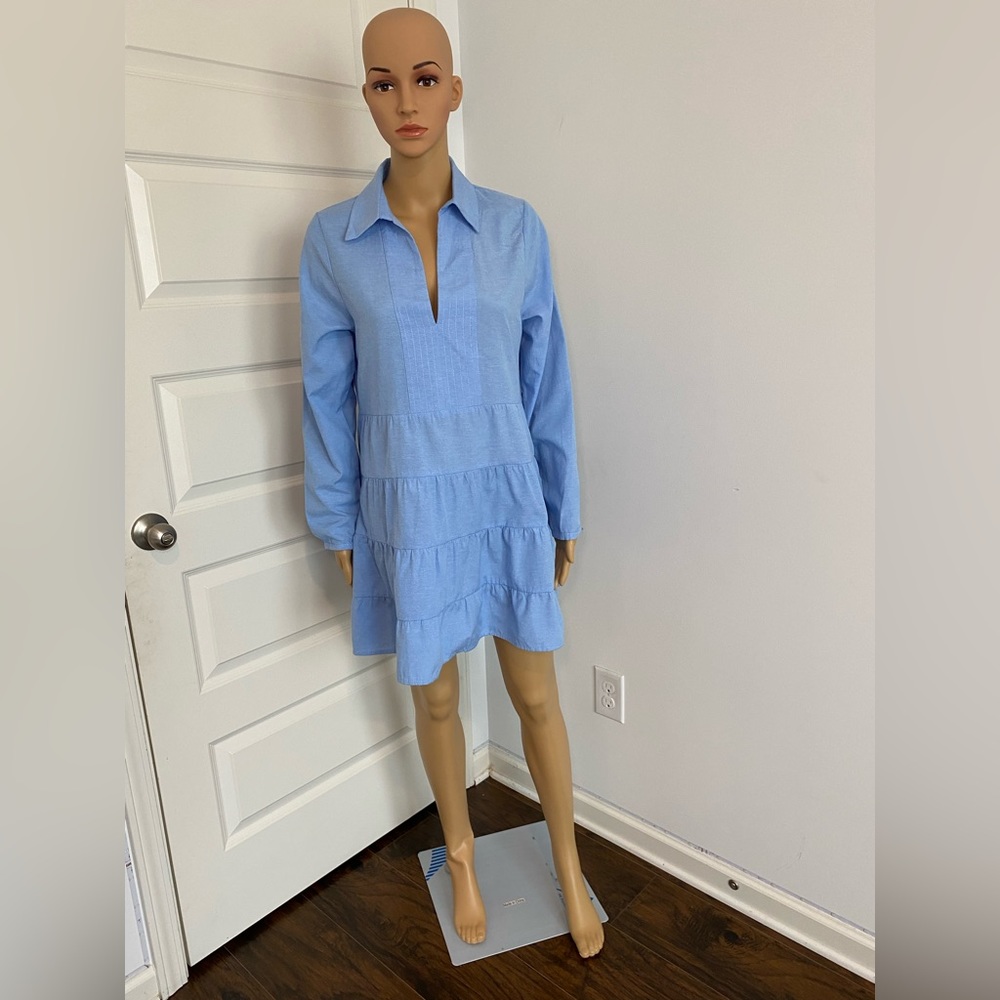 Blue Ruffle Hem Smock Dress - Size L - Gently Used - Like New
